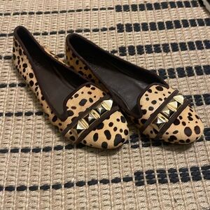 Tory Burch Studded Asher Loafer Animal Print Cheetah Pony Hair Flats